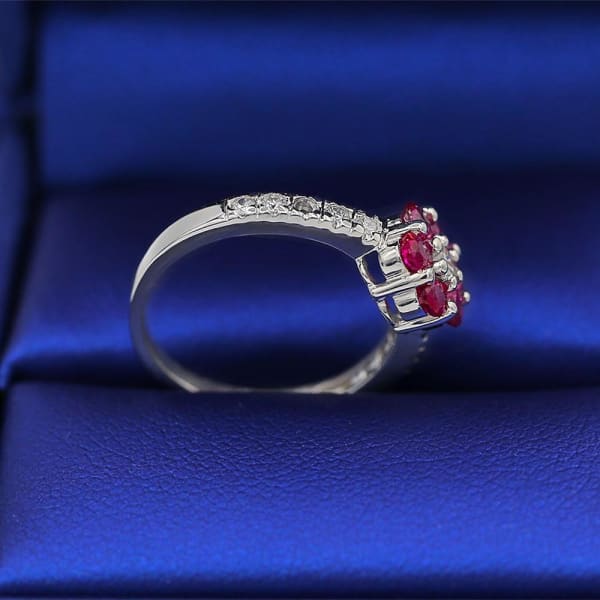 Elegant White Gold Pink Sapphires and Diamonds ring CSFL-350, Ring in packing, side