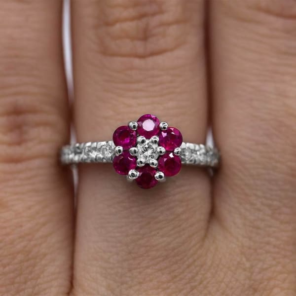 Elegant White Gold Pink Sapphires and Diamonds ring CSFL-350, Ring on a finger 