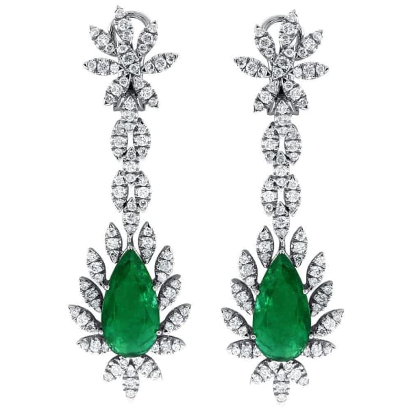 Emerald Earrings 18kt white gold with 6ctw stone and 5ct white diamonds EAR9000