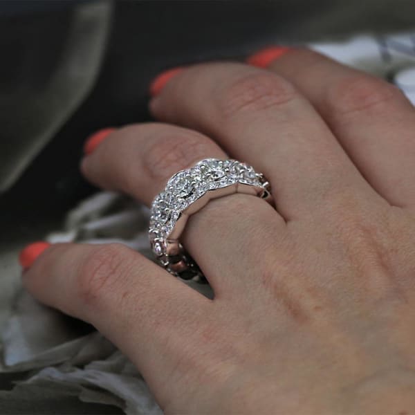 Eternity diamond band RN-25500, Ring on a finger, side