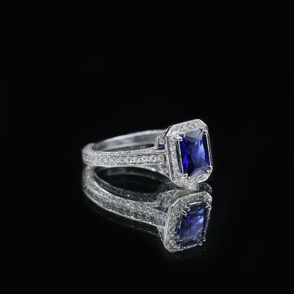 Exclusive 18k White Gold Cocktail Ring features with 2.20ct Defused Blue Sapphire and 1.10ct Diamonds, Full face