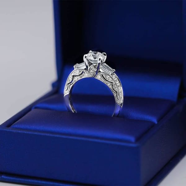 Extraordinary 18k White Gold Engagement Ring with center 1.25ct Round Diamond RN-17250, Ring in packing