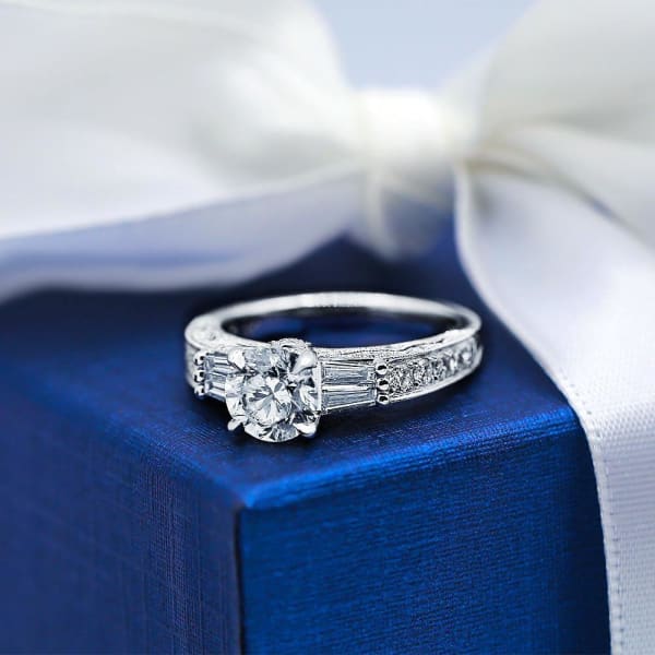 Extraordinary 18k White Gold Engagement Ring with center 1.25ct Round Diamond RN-17250, Main view