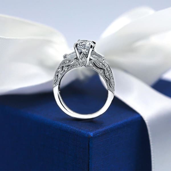 Extraordinary 18k White Gold Engagement Ring with center 1.25ct Round Diamond RN-17250, Profile