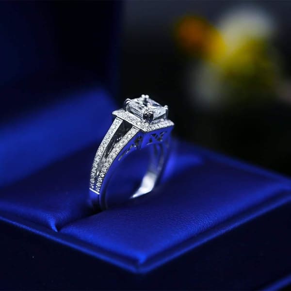 Extraordinary Engagement Ring with center 1.16ct Princess Cut Diamond RN-17500, Ring in packing 