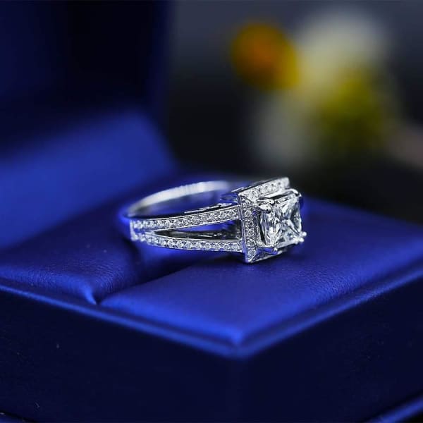 Extraordinary Engagement Ring with center 1.16ct Princess Cut Diamond RN-17500, Ring in packing , side