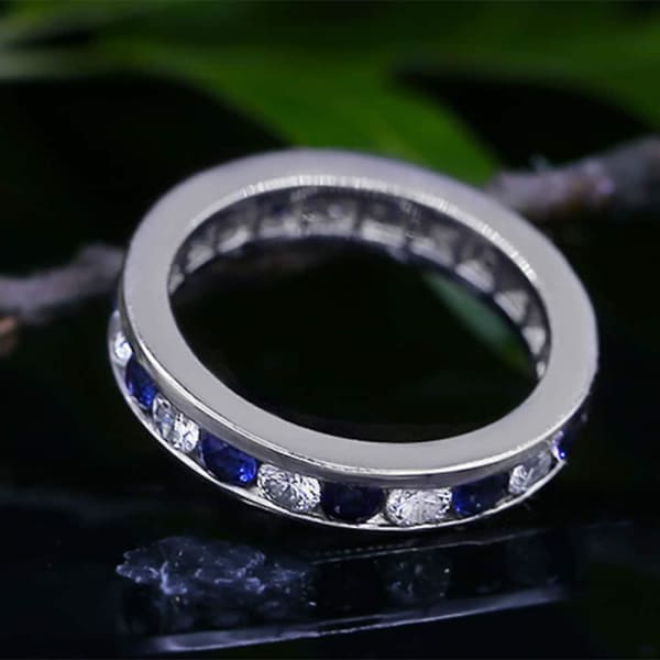 Fantastic Channel set Blue Sapphires and Diamond band BN-171132