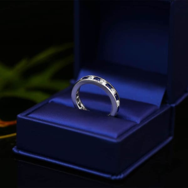 Fantastic Channel set Blue Sapphires and Diamond band BN-171132, Ring in packing