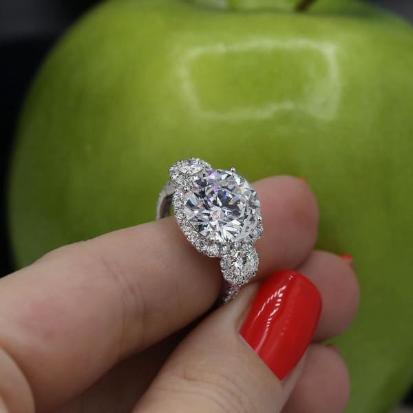 Fantastic Three stone Engagement ring with center round cut diamond ENG-64000,  Full face