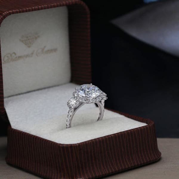 Fantastic Three stone Engagement ring with center round cut diamond ENG-64000, Ring in packing  