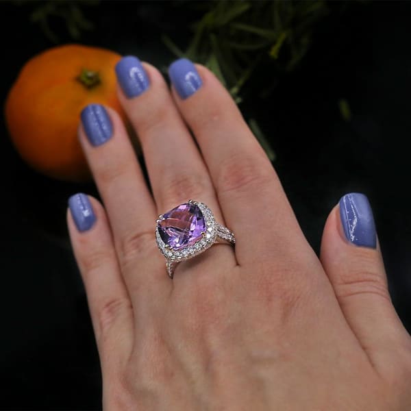 Fashion ring features center 13 mm in Radius Pink Amethyst RN-8000, Ring on a finger