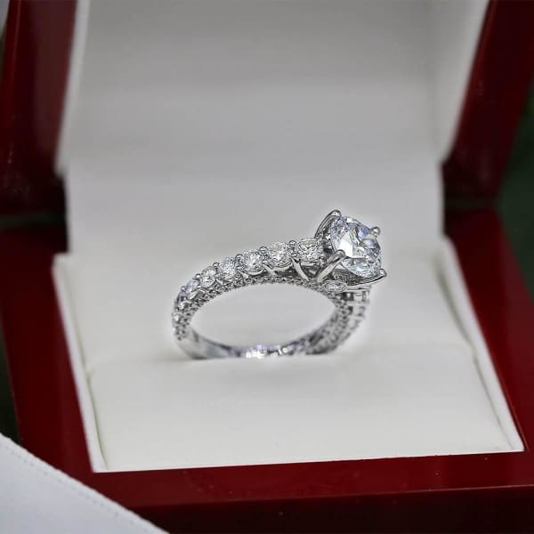 GIA Certified 18k White Gold Engagement ring features 1.70ct center Round Diamond RN-40000, Main view
