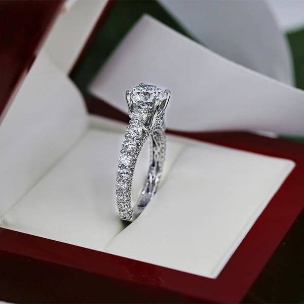 GIA Certified 18k White Gold Engagement ring features 1.70ct center Round Diamond RN-40000, Ring in packing