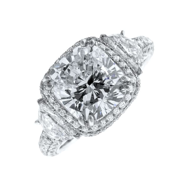 Gorgeous 18k white gold engagement ring with 3.15CT cushion diamond and 1.60 ct Sides RN-69400, Main view