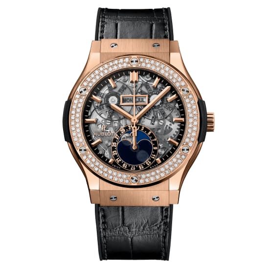 Hublot, Classic Fusion Aerofusion Moonphase King Gold Diamonds Watch, Ref. # 517.OX.0180.LR.1104