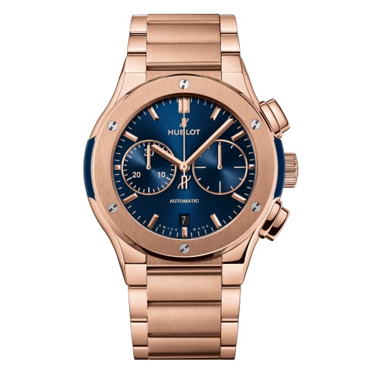 Hublot, Classic Fusion Blue Chronograph King Gold Bracelet Watch, Ref. # 520.OX.7180.OX