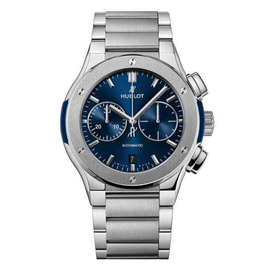 Hublot, Classic Fusion Blue Chronograph Titanium Bracelet Watch, Ref. # 520.NX.7170.NX