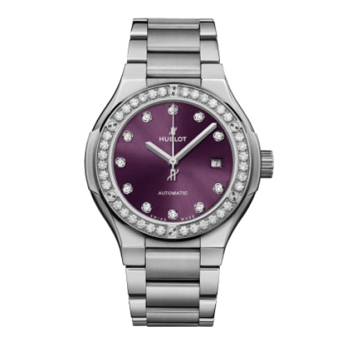 Hublot, Classic Fusion Titanium Purple Diamonds Bracelet Watch, Ref. # 585.NX.897V.NX.1204