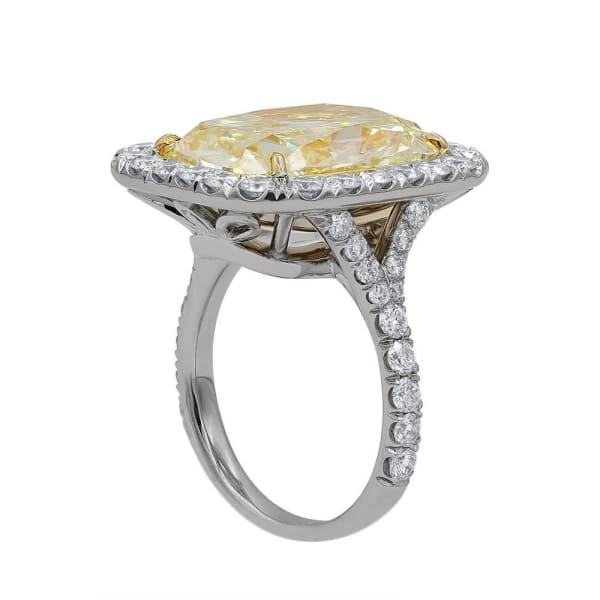 Impressive Platinum Fancy Yellow Diamond ring with center 10.01ct Cushion Cut Diamond, Side