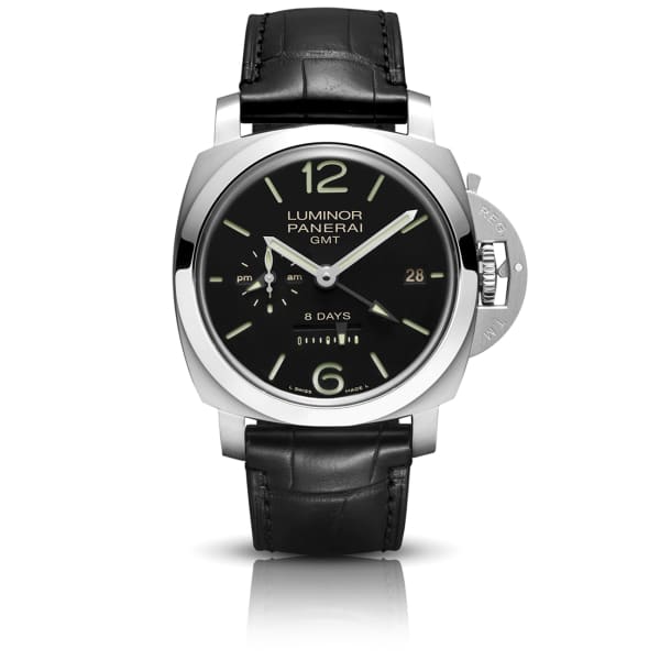 Panerai, Luminor 8 Days Gmt - 44mm, Fine Satin/brushed Finished Stainless Steel Case, Black Dial Watch, Ref. # Pam00233