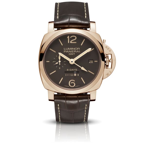 Panerai, Luminor 8 Days Gmt - 44mm, Polished 18k Rose Gold Case, Brown dial Watch, Ref. # Pam00576