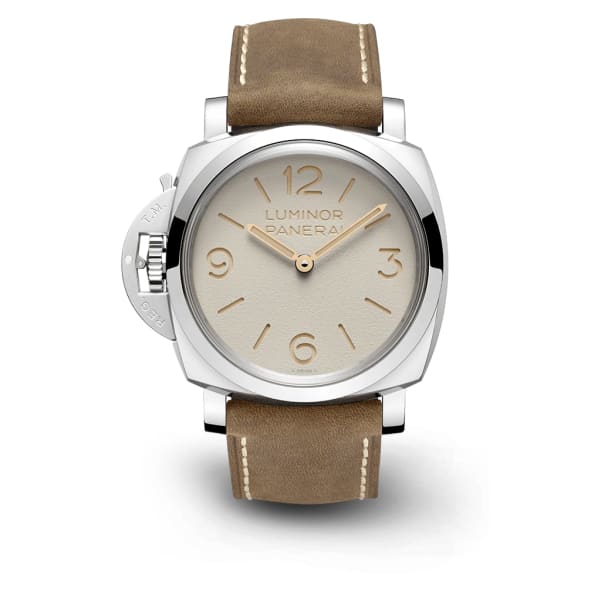 Panerai Luminor Left Handed 47mm AISI 316L polished Steel case Beige dial Watch PAM01075