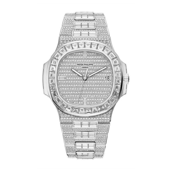 Patek Philippe, Nautilus 33.6 mm | 18k White gold diamond bracelet | 18k White gold dial | 18k White gold Case Ladies Watch 5719/10G-010