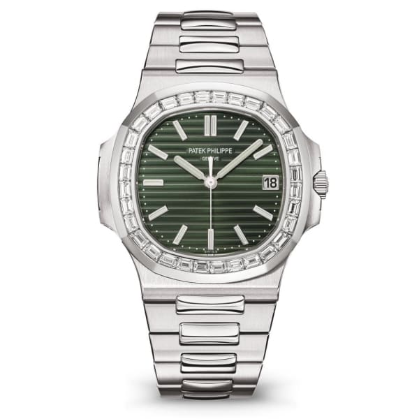Patek Philippe, Nautilus 40 mm | Stainless Steel bracelet | Sunburst olive-green dial Diamond bezel | Men's Watch 5711-1300A-001