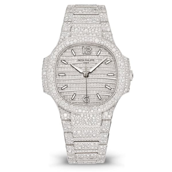 Patek Philippe, Nautilus 35.2 mm | 18k White gold diamond bracelet | Paved with diamonds dial | 18k White gold diamond Case Men's Watch 7118-1450G-001