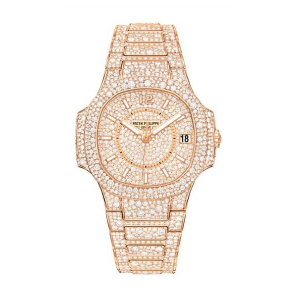 Patek Philippe, Nautilus 33.6 mm | 18K rose gold bracelet | Diamond paved dial | 18k Rose gold Case Ladies Watch 7021/1R-001