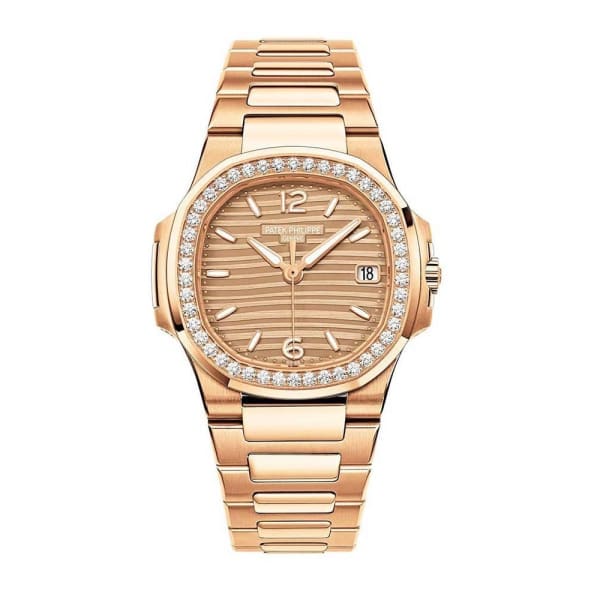 Patek Philippe, Nautilus 32 mm | 18k Rose gold bracelet | Golden brown opaline dial Diamond bezel | 18k Rose gold Case Ladies Watch 7010/1r-012