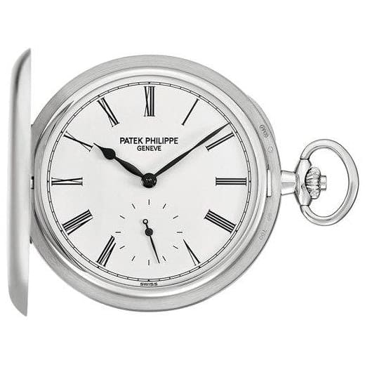 Patek Philippe Hunter Case Pocket Watch 48mm Ref 980G 001 Silvery Opaline Dial in 18K White Gold Case