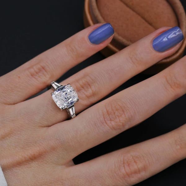 Platinum AGI Certified Engagement ring with 5.58ct Diamonds ENG-95000, Ring on a finger