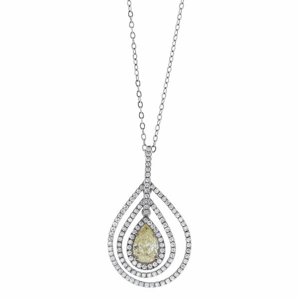 Platinum Circle Loop Pendant With Center Pear Shape 1.59ct Fancy Light Yellow diamond NE-1770