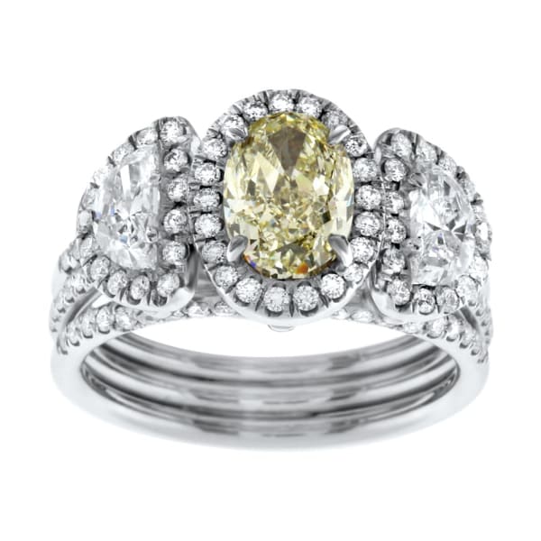 Platinum Engagement Ring With Center Diamond 1.50ct Fancy light yellow Oval Shape RN-178000