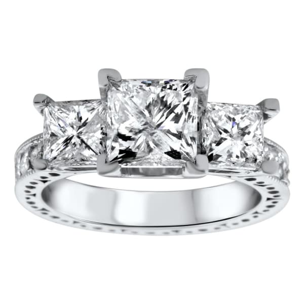 Platinum Engagement Ring With Center Diamond 2.12ct Princess Cut With Antique Design 177800