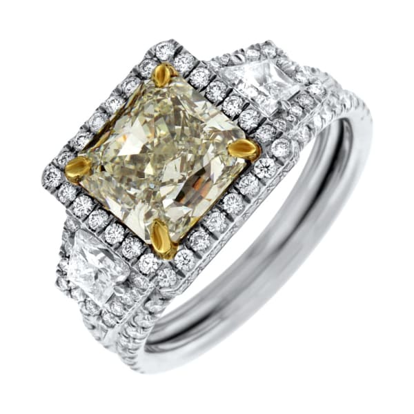 Platinum Engagement Ring With Center Diamond 3.00ct Fancy light yellow Radiant Shape RN-1712000, Main view
