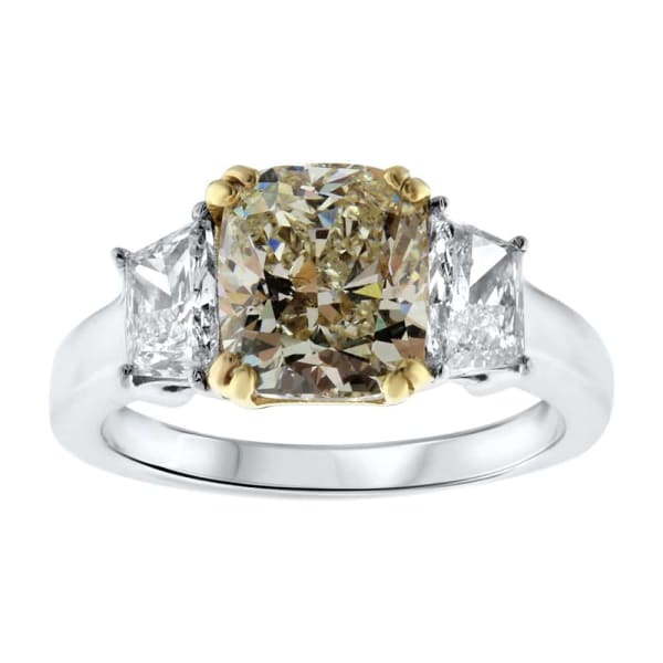 Platinum Engagement Ring With Center Diamond 3.00ct Fancy yellow Cushion Cut DS-60000