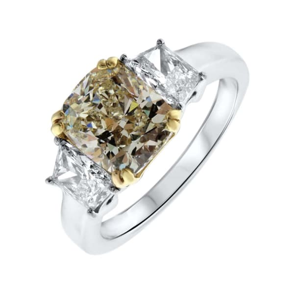 Platinum Engagement Ring With Center Diamond 3.00ct Fancy yellow Cushion Cut DS-60000, Main view