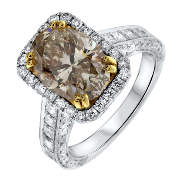 Platinum Engagement Ring With Center Diamond 3.38ct Fancy brownish yellow Oval Shape RN-1711000, Main view