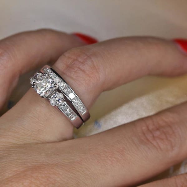Platinum Engagement Set with 3.01ct. tdw Diamonds ENG-20500,  Rings on a finger