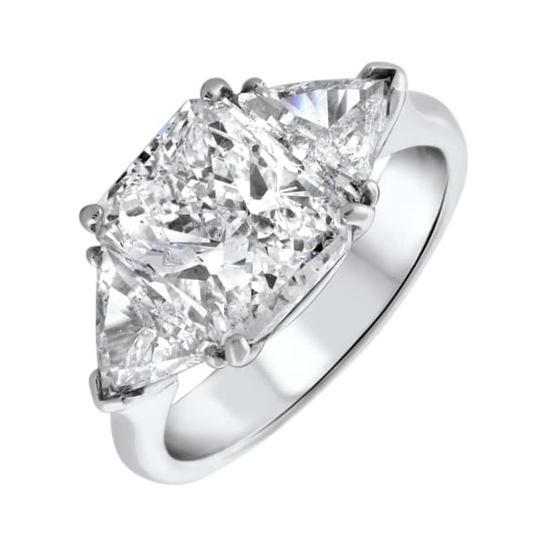 Platinum Engagement Three Stone Ring With Center Diamond 3.01ct Radiant Cut RN-77500, Main view