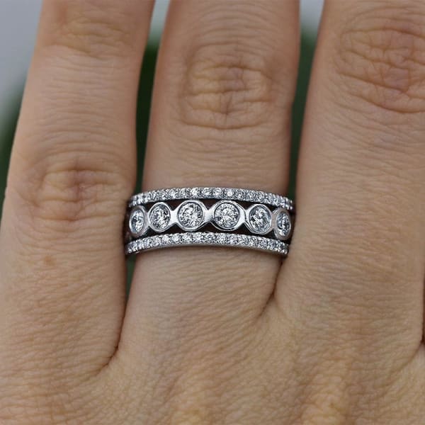 Platinum Eternity band features 2.15ct of Total Diamonds BA-13750, Ring on a finger