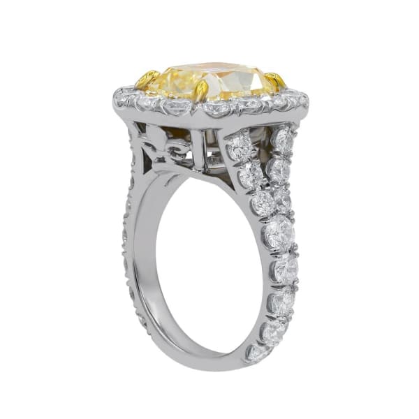 Platinum Fancy Yellow Diamond ring with center 5.01ct Cushion Cut Natural Diamond, Main view