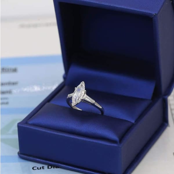 Platinum Marquise Diamond Engagement Ring with 1.45ct. Total Diamond Weight ENG-17506, Ring in packing