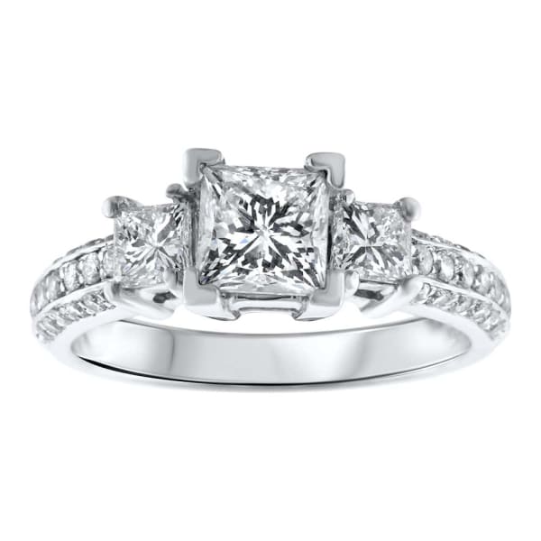 Platinum Three stone engagement ring with center diamond 1.07CT princess cut RN-17000