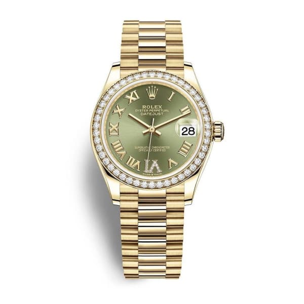 ROLEX Datejust 31, Olive green set with diamonds Dial, 31 mm, 18