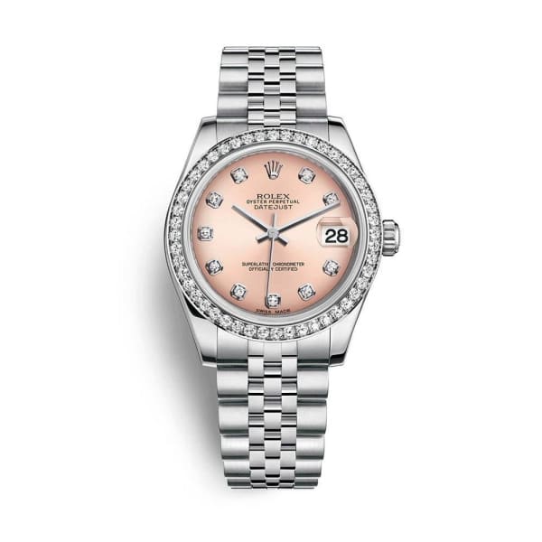 Rolex, Datejust 31 Watch, Pink dial, Diamonds bezel, Jubilee bracelet, 178384-0045