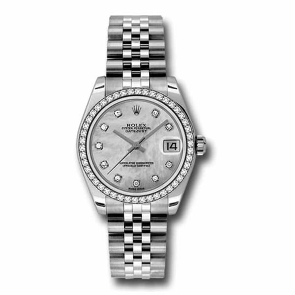 Rolex, Datejust 31 Watch, White Mother of pearl dial, Diamond bezel, Stainless Steel Jubilee 178384-0004