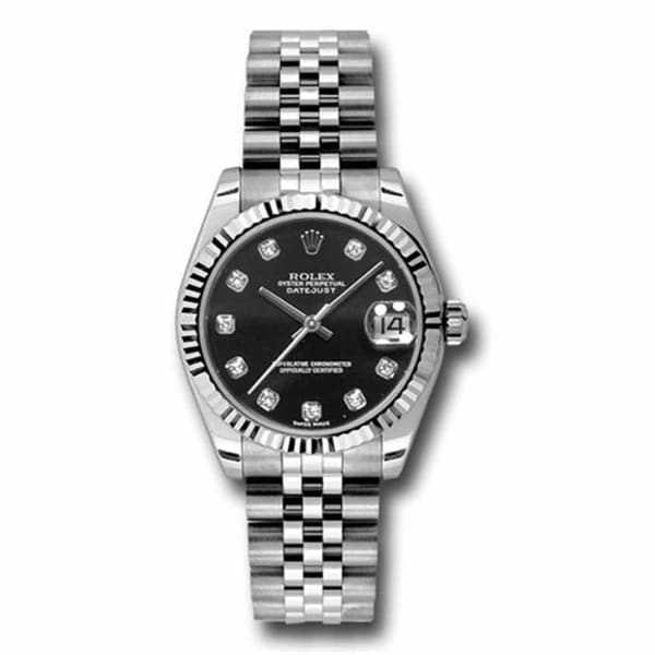 Rolex, Perpetual Datejust 31mm, Stainless Steel Jubilee bracelet, Black dial Fluted bezel, Ladies Watch 178274-0014